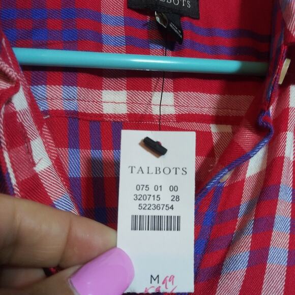 Talbot's Red White Blue Plaid Button-Up Shirt Casual Classic Size M - Picture 6 of 8